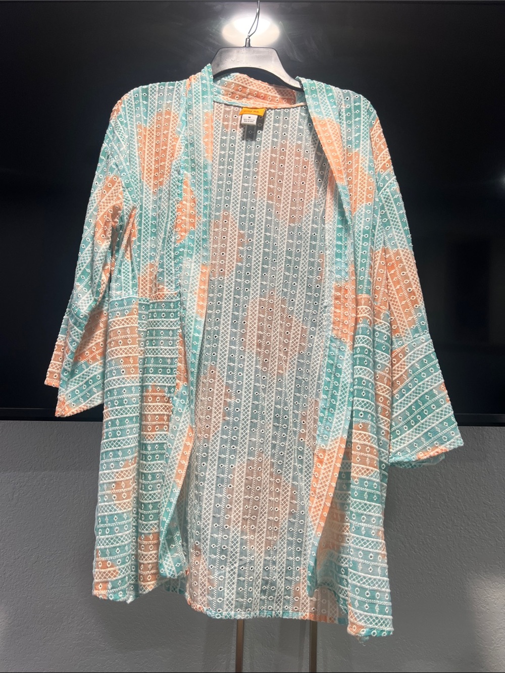 Ruby Rd. Mint & Peach Open-Front Kimono Cape